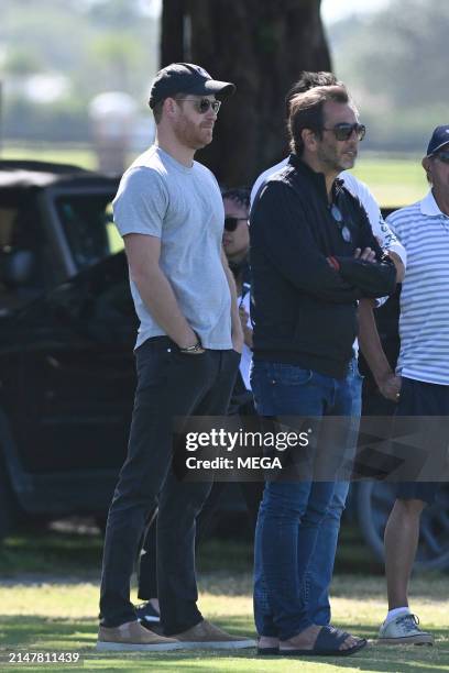 Prince Harry is seen at a polo event with a film crew on April 13, 2024 in Wellington, Florida.