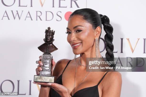 Nicole Scherzinger in the press room after being presented with the Best Actress in a Musical award at the Olivier Awards at the Royal Albert Hall,...