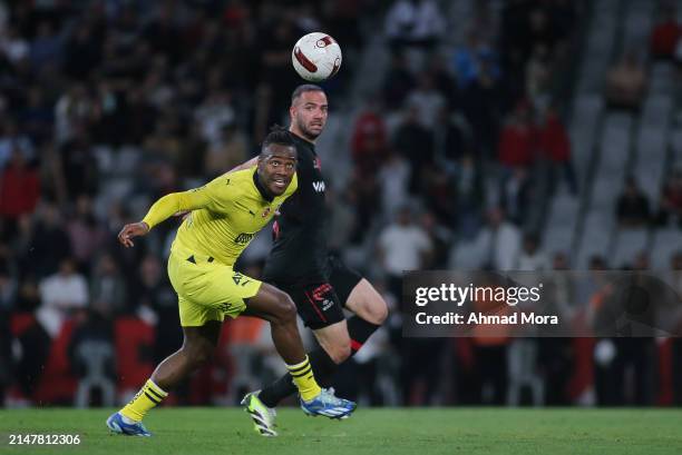 April 14: Michy Batshuayi of Fenerbahce battles for the ball during the Turkish Super League match between Fatih Karagumruk and Fenerbahce at Ataturk...