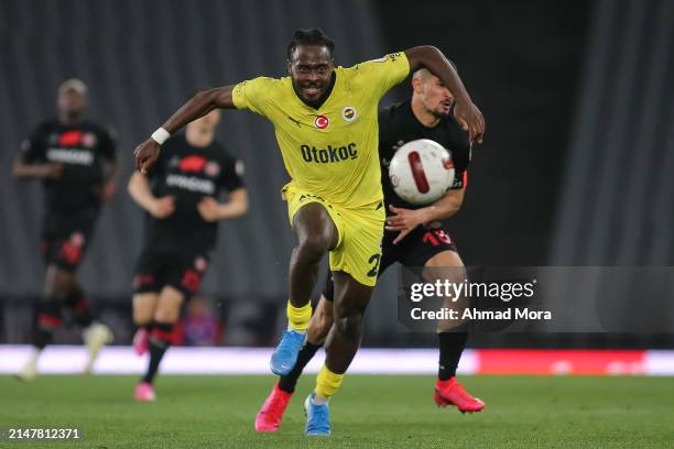 April 14: Bright Osayi-Samuel of Fenerbahce runs with the ball during the Turkish Super League match between Fatih Karagumruk and Fenerbahce at...