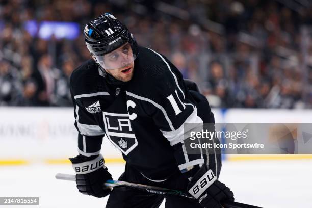 Los Angeles Kings center Anze Kopitar during the Vancouver Canucks game versus the Los Angeles Kings on April 6 at Crypto.com Arena in Los Angeles,...