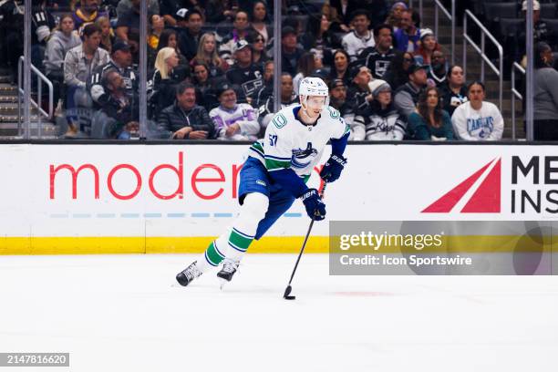 Vancouver Canucks defenseman Tyler Myers during the Vancouver Canucks game versus the Los Angeles Kings on April 6 at Crypto.com Arena in Los...