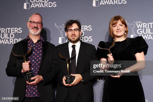 Ted Cohen, Will Arbery and Miriam Battye at the 2024 Writers Guild Awards held at the Hollywood Palladium on April 14, 2024 in Los Angeles,...