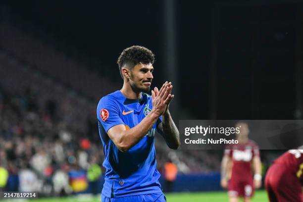 Florinel Coman is in action during the Romania Superliga Play Off between CFR 1907 Cluj and FCSB at Dr. Constantin Radulescu Stadium in Cluj-Napoca,...