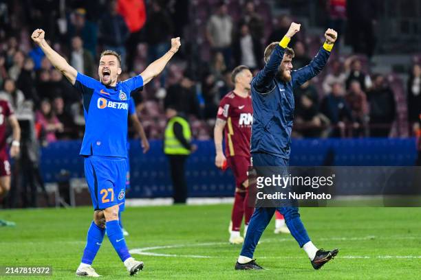 Darius Olaru is in action during the Romania Superliga Play Off between CFR 1907 Cluj and FCSB at Dr. Constantin Radulescu Stadium in Cluj-Napoca,...