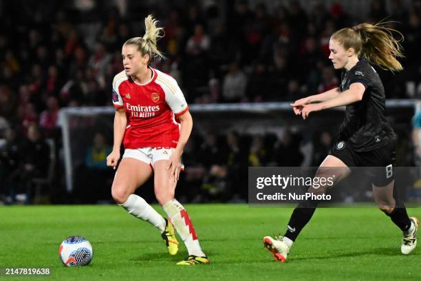 Alessia Russo of Arsenal is controlling the ball during the Barclays FA Women's Super League match between Arsenal and Bristol City at Meadow Park in...