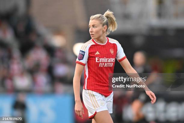 Leah Williamson is playing during the Barclays FA Women's Super League match between Arsenal and Bristol City at Meadow Park, Borehamwood, on April...