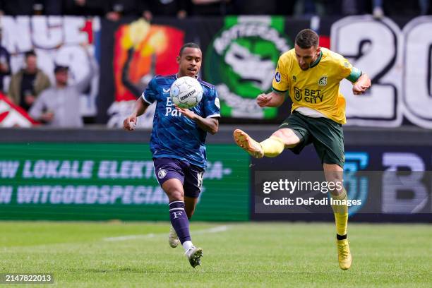 Ivo Pinto of Fortuna Sittard and Igor Paixao of Feyenoord Rotterdam battle for the ball during the Dutch Eredivisie match between Fortuna Sittard and...