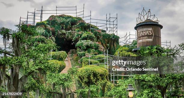 Construction continues at Tiana's Bayou Adventure at the Magic Kingdom at Walt Disney World on Feb. 16 in Lake Buena Vista, Florida. The renovation...