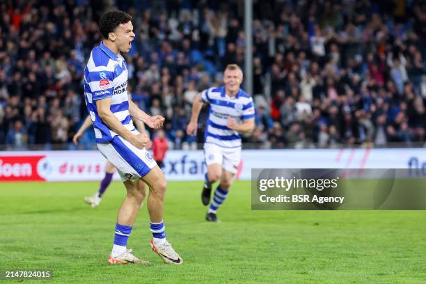 Tristan van Gilst of De Graafschap is celebrating his teams 5th goal during the Dutch Keukenkampioendivisie match between De Graafschap and Telstar...