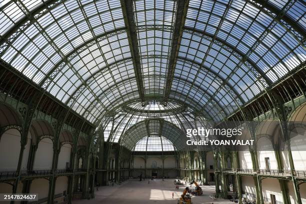 Photo shows an interior view of the Grand Palais during the visit of French President Emmanuel Macron, 100 days ahead of the Paris 2024 Olympic Games...