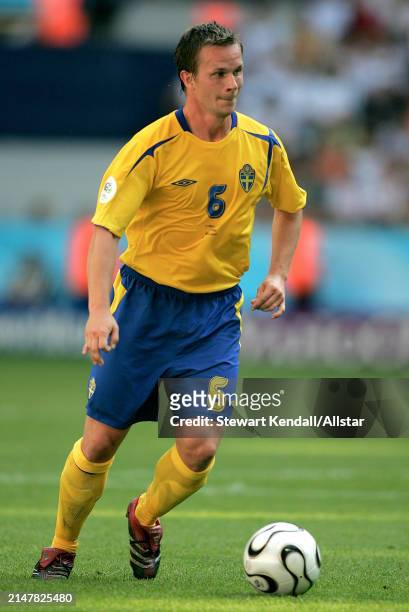 June 24: Tobias Linderoth of Sweden on the ball during the FIFA World Cup Finals 2006 Round Of 16 match between Germany and Sweden at Allianz Arena...