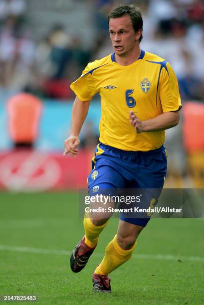 June 24: Tobias Linderoth of Sweden running during the FIFA World Cup Finals 2006 Round Of 16 match between Germany and Sweden at Allianz Arena on...