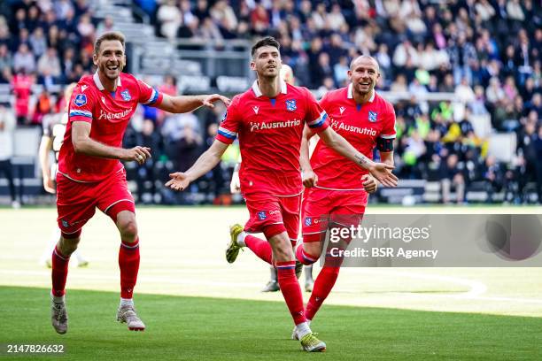 Pawel Bochniewicz of sc Heerenveen, Pelle van Amersfoort of sc Heerenveen and Sven van Beek of sc Heerenveen celebrate their team's second goal...