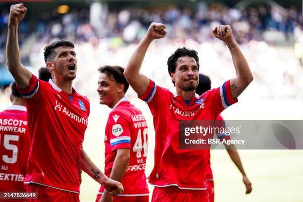 Pelle van Amersfoort of sc Heerenveen and Thom Haye of sc Heerenveen celebrate their team's second goal during the Dutch Eredivisie match between...