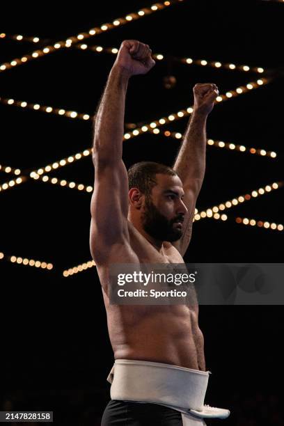 Mohamed "Black Horse" Kamal at the World Championship Sumo held at The Theater at Madison Square Garden on April 13, 2024 in New York, New York.