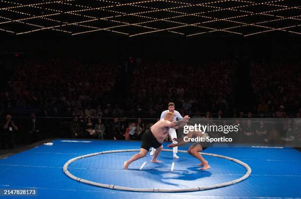 Hidemasa "Chiyotairyu" Meigetsuin and at the World Championship Sumo held at The Theater at Madison Square Garden on April 13, 2024 in New York, New...