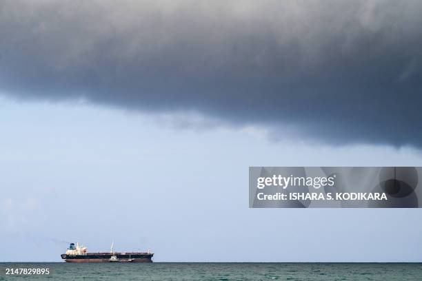 Commercial ship is pictured off the Sri Lankan coast near Trincomalee on April 15, 2024.