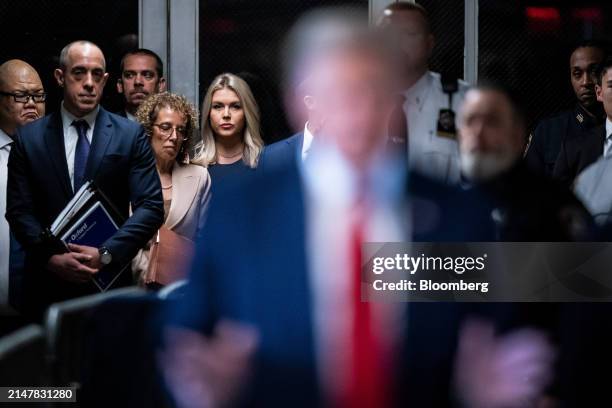 Emil Bove, attorney for former US President Donald Trump, second left, Susan Necheles, attorney for former US President Donald Trump, fourth left,...