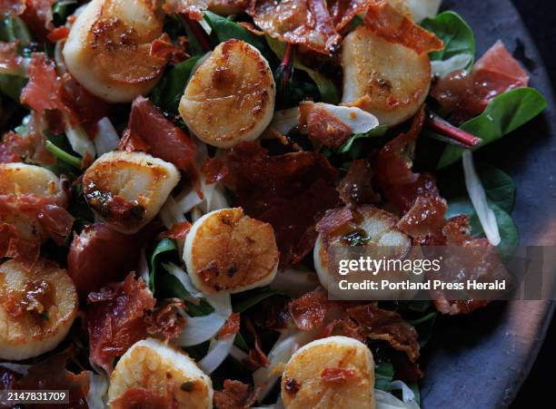 Scallop Salad with Fennel and Prosciutto made by Ben Conniff, co-founder of Luke's Lobster, at his home in Portland on Thursday, January 4, 2024.