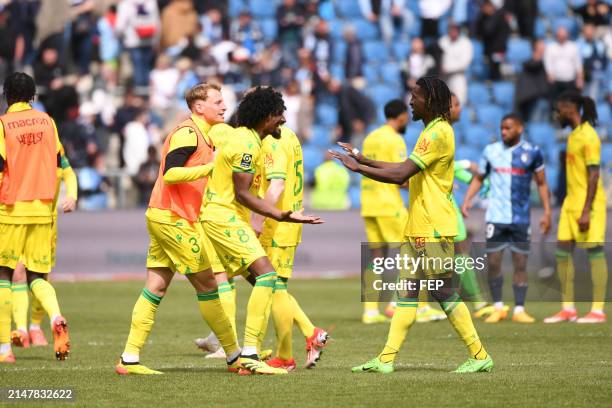 Samuel MOUTOUSSAMY of Nantes and Kader BAMBA of Nantes during the Ligue 1 Uber Eats match between Le Havre and Nantes at Stade Oceane on April 14,...