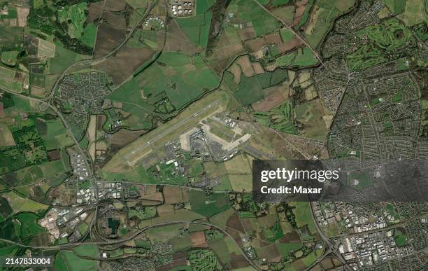 Maxar overview satellite imagery of the Edinburgh Airport in the United Kingdom. Please use: Satellite image 2024 Maxar Technologies.