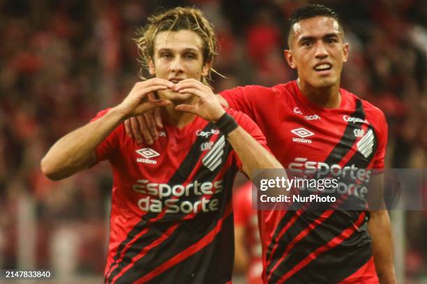 An Athletico PR player is in action during the match against Cuiaba for the Brazilian League Serie A Round 1 at Arena da Baixada Stadium in Curitiba,...