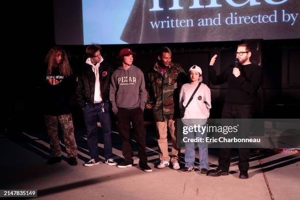 Olan Prenatt, Ryder McLaughlin, Gio Galicia, Na-kel Smith, Sunny Suljic, Jonah Hill, Director/Writer/Producer, seen at A24 'mid90s' screening at West...