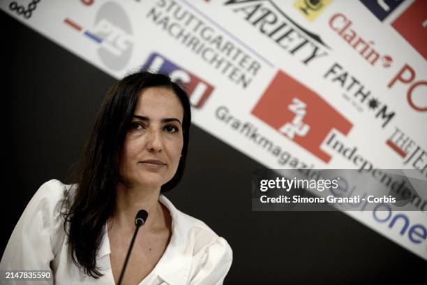 Esma Çakr, president of the foreign press in Italy, during the meeting between the secretary of the Democratic Party and the journalists of the...