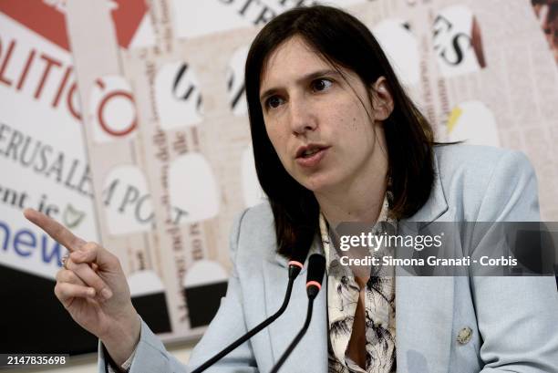The secretary of the Democratic Party Elly Schlein meets journalists from the foreign press during a press conference in the new headquarters of the...