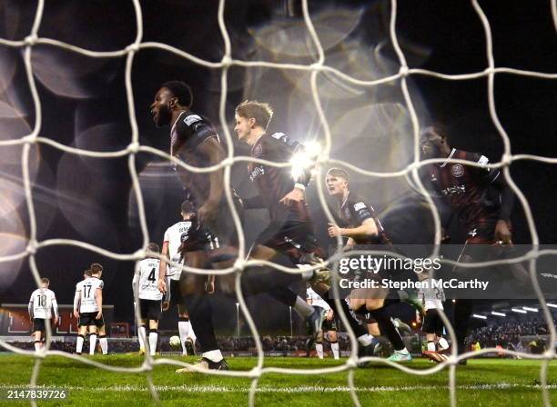 Dublin , Ireland - 15 April 2024; James Akintunde of Bohemians celebrates after scoring his side's goal during the SSE Airtricity Men's Premier...