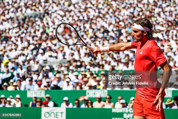 Stefanos TSITSIPAS of Greece during the final of Rolex Monte-Carlo Masters 1000 at Monte-Carlo Country Club on April 14, 2024 in Monte-Carlo, Monaco.
