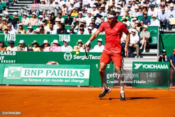 Stefanos TSITSIPAS of Greece during the final of Rolex Monte-Carlo Masters 1000 at Monte-Carlo Country Club on April 14, 2024 in Monte-Carlo, Monaco.