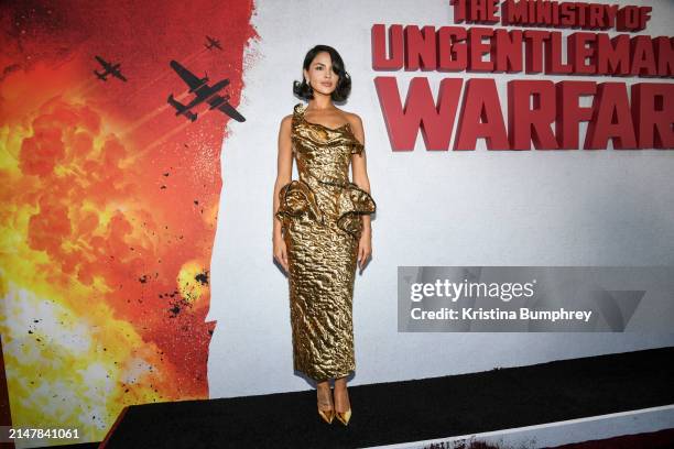 Eiza González at the New York premiere of "The Ministry of Ungentlemanly Warfare" held at AMC Lincoln Square on April 15, 2024 in New York City.