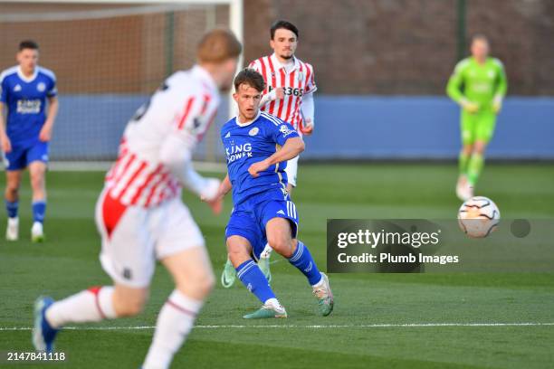 Oliver Ewing of Leicester City during the Leicester City U21 v Stoke City U21: Premier League 2 match at Leicester City Training Ground, Seagrave on...