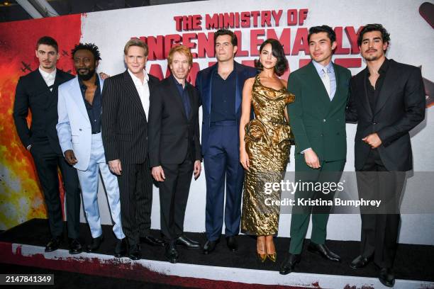 Hero Fiennes Tiffin, Babs Olusanmokun, Cary Elwes, Jerry Bruckheimer, Henry Cavill, Eiza González, Henry Golding and Henrique Zaga at the New York...