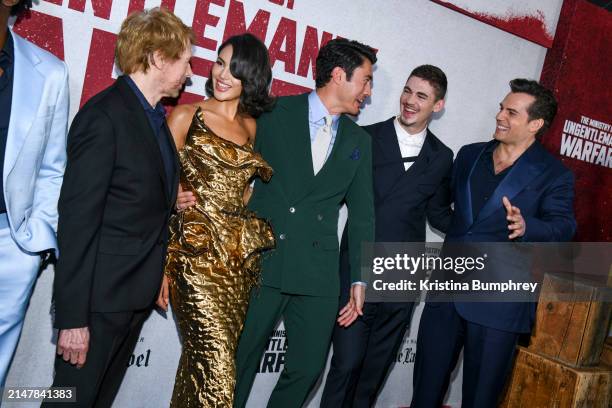 Jerry Bruckheimer, Eiza González, Henry Golding, Hero Fiennes Tiffin and Henry Cavill at the New York premiere of "The Ministry of Ungentlemanly...