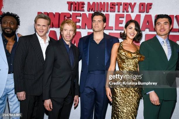 Babs Olusanmokun, Cary Elwes, Jerry Bruckheimer, Henry Cavill, Eiza González and Henry Golding at the New York premiere of "The Ministry of...