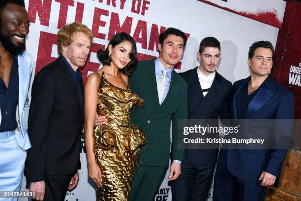 Babs Olusanmokun, Jerry Bruckheimer, Eiza González, Henry Golding, Hero Fiennes Tiffin and Henry Cavill at the New York premiere of "The Ministry of...