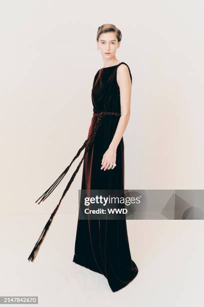 Model backstage at Dior Fall 2024 RTW Show as part of New York Ready to Wear Fashion Week held at the Brooklyn Museum on April 15, 2024 in New York,...