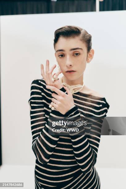 Model backstage at Dior Fall 2024 RTW Show as part of New York Ready to Wear Fashion Week held at the Brooklyn Museum on April 15, 2024 in New York,...