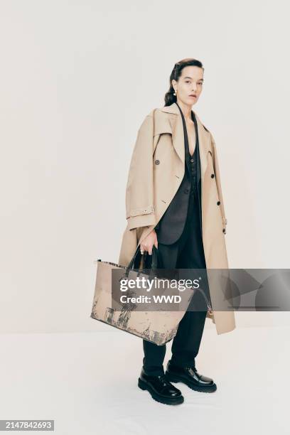 Model backstage at Dior Fall 2024 RTW Show as part of New York Ready to Wear Fashion Week held at the Brooklyn Museum on April 15, 2024 in New York,...