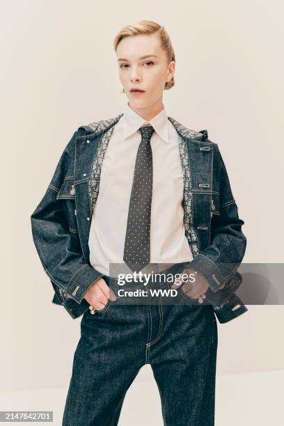 Model backstage at Dior Fall 2024 RTW Show as part of New York Ready to Wear Fashion Week held at the Brooklyn Museum on April 15, 2024 in New York,...