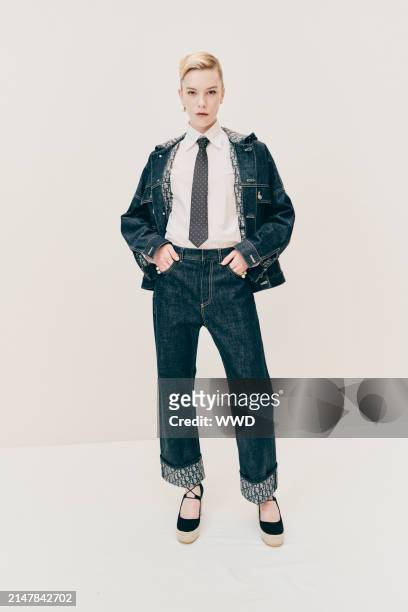 Model backstage at Dior Fall 2024 RTW Show as part of New York Ready to Wear Fashion Week held at the Brooklyn Museum on April 15, 2024 in New York,...