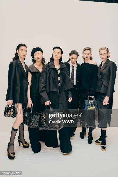 Model backstage at Dior Fall 2024 RTW Show as part of New York Ready to Wear Fashion Week held at the Brooklyn Museum on April 15, 2024 in New York,...