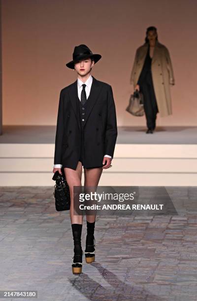Models walk the runway during the Dior pre-fall fashion show at the Brooklyn Museum in Brooklyn, New York on April 15, 2024.