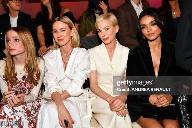 British actress Naomi Watts , her daughter Kai , US actress Michelle Williams and US actress Rachel Zegler attend the Dior pre-fall fashion show at...