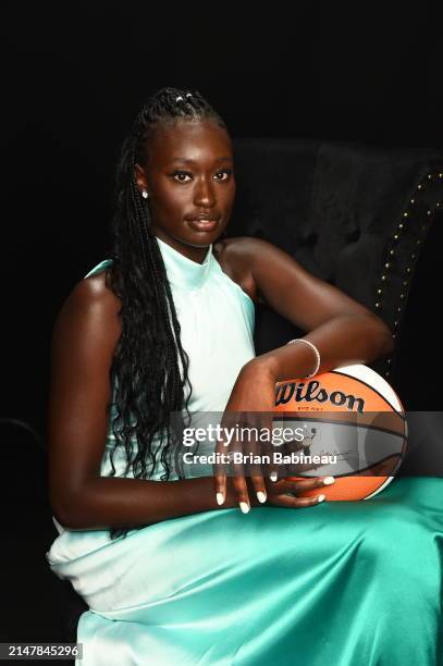 Nyadiew Puoch poses for a portrait after being drafted by Washington Mystics during the 2024 WNBA Draft on April 14, 2024 at the Brooklyn Academy of...