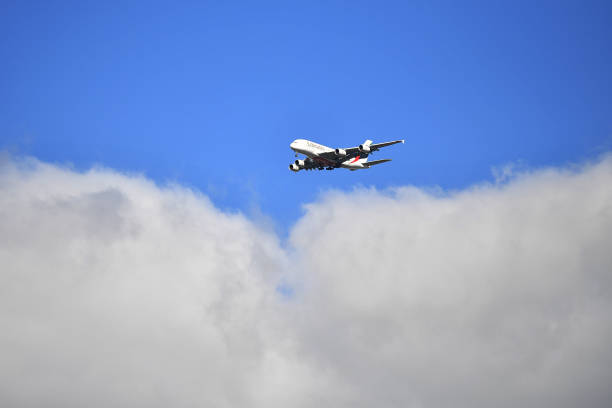 NZL: An Emirates Airbus A380 Is Flying Over Christchurch