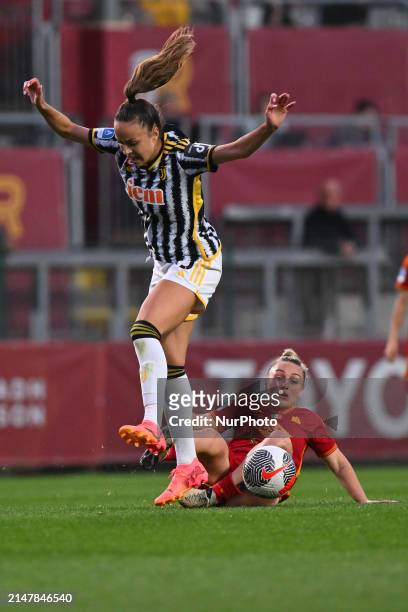 Julia Grosso of Juventus F.C. Is competing against Giada Greggi of A.S. Roma Women during Day 22 of the Women's Serie A Playoffs between A.S. Roma...